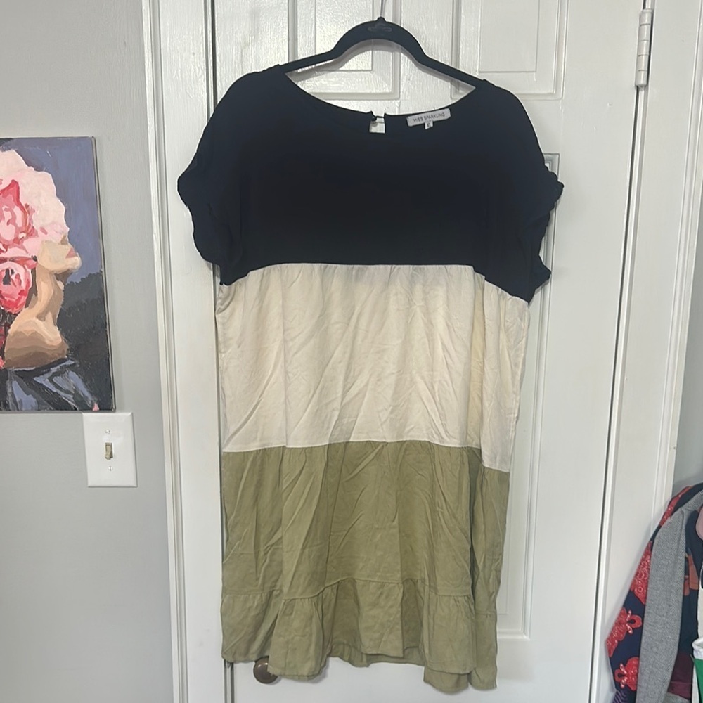 MISS SPARKLING NAVY BLUE CREAM AMD PEA GREEN DRESS SIZE XL